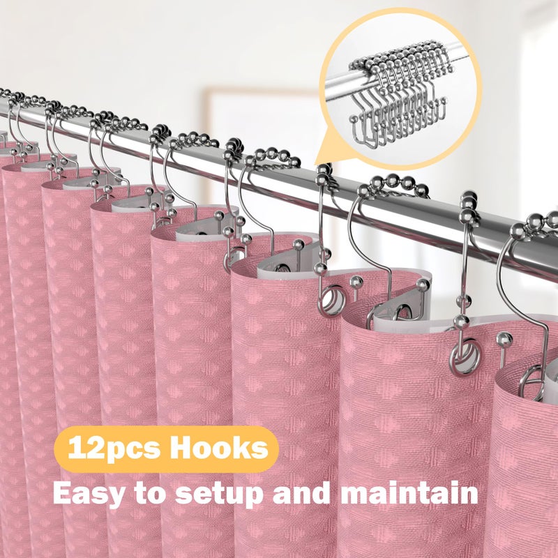 Viowil Pink Bathroom Set, 23 PCS Pink Bathroom Accessories Set with Shower Curtains, Trash Can, Toothbrush Holder, Soap Dispensers, Toothbrush Cup, Vanity Tray, Soap Dish, Toilet Brush, Qtip Holders - Image 4
